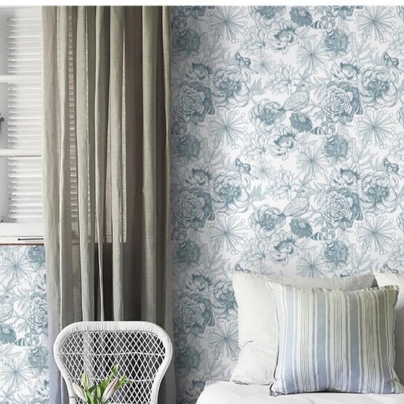 Floral Peel and Stick Wallpaper Rolls Blue White Contact Paper Bloom 8 available - Picture 2 of 11